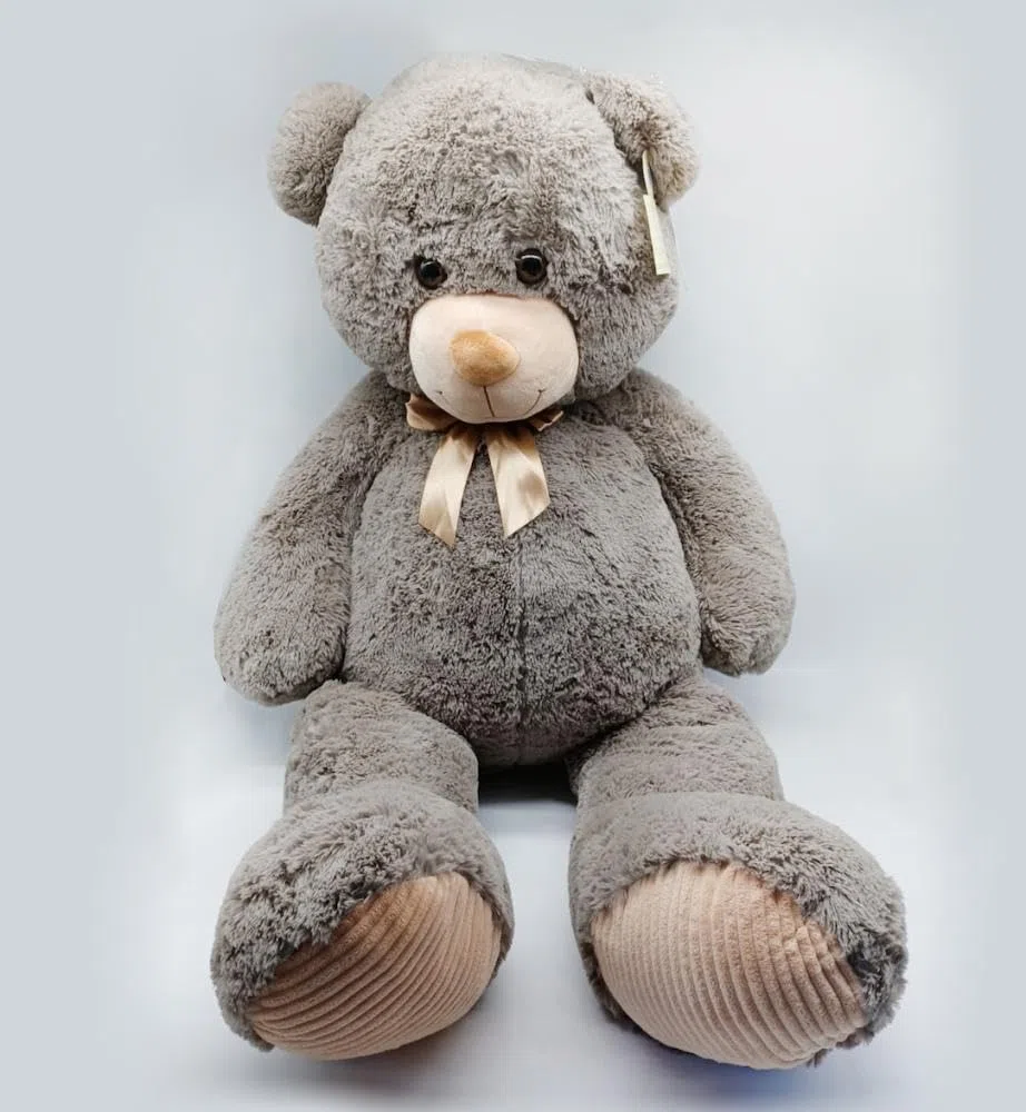 Generico Orso di Peluche Gigante, Grigio, 130 cm, con Fiocco Beige